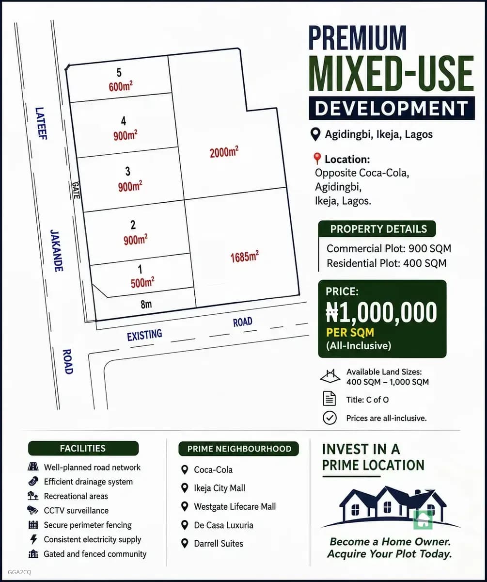 900 SQM Commercial & 400 SQM Residential Land in Agidingbi, Ikeja
