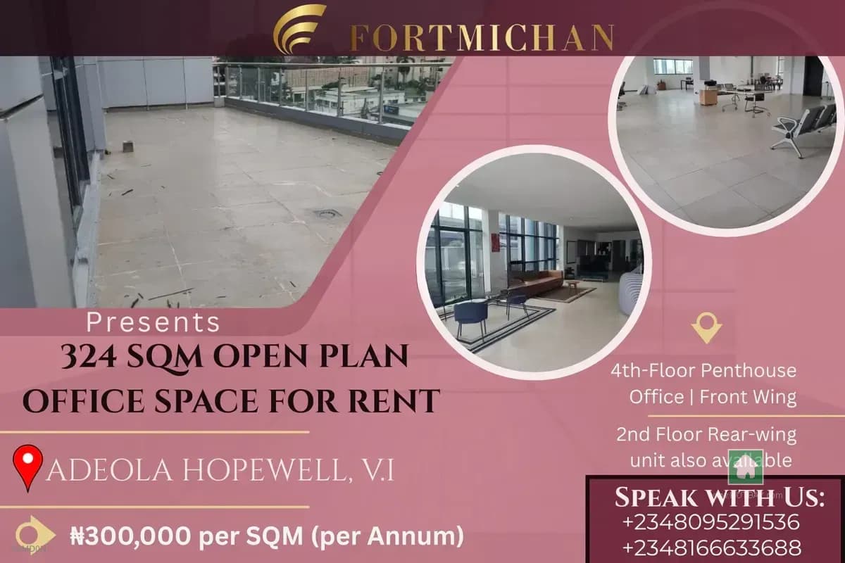 Office Space for Rent - 324 Sqm Adeola Hopewell, Victoria Island
